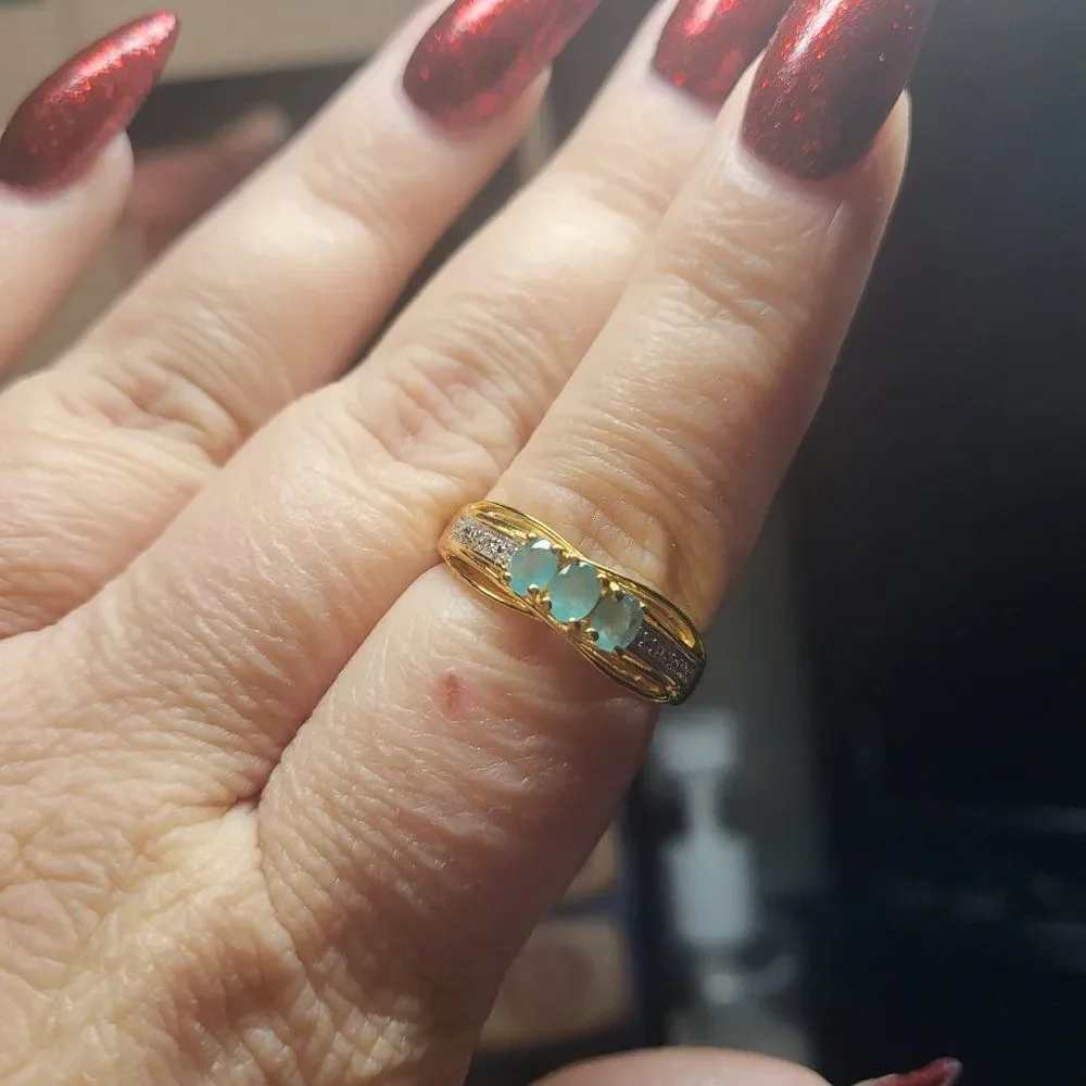 Grandidierite and Natural White Zircon Sterling Silver Ring